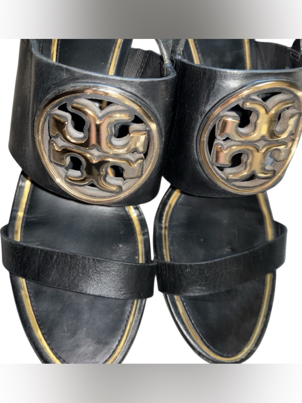 TORY BURCH Metal Miller  Leather Slingback Wedge Sandals Size 11 - Picture 5 of 9